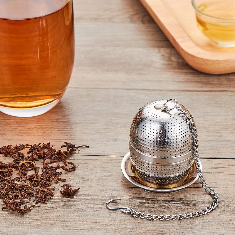 YEOSEN Tea Infuser Ball,Tea Strainer Ball for Loose Leaf Tea, Spice Infuser Stainless Steel Mesh, Fine Threaded Connection, 4.3 inch Chain with Drip Tray - Image 4